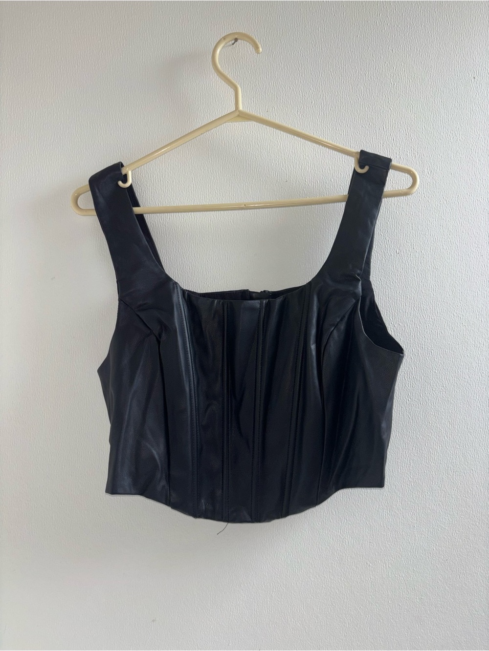 Mango Black Faux Leather Cropped Corset Top